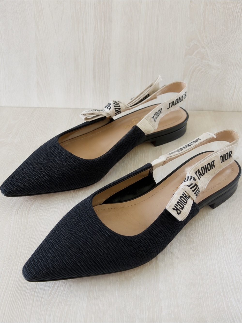 Dior Black and Cream J'Adior Slingback Pointed Toe Flats